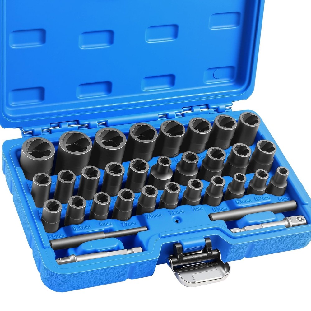 DISEN 33 PCS Bolt Extractor Kit Set, 1/4&Prime; & 3/8&Prime; Bolt and Nut Remover Set CR-&hellip;