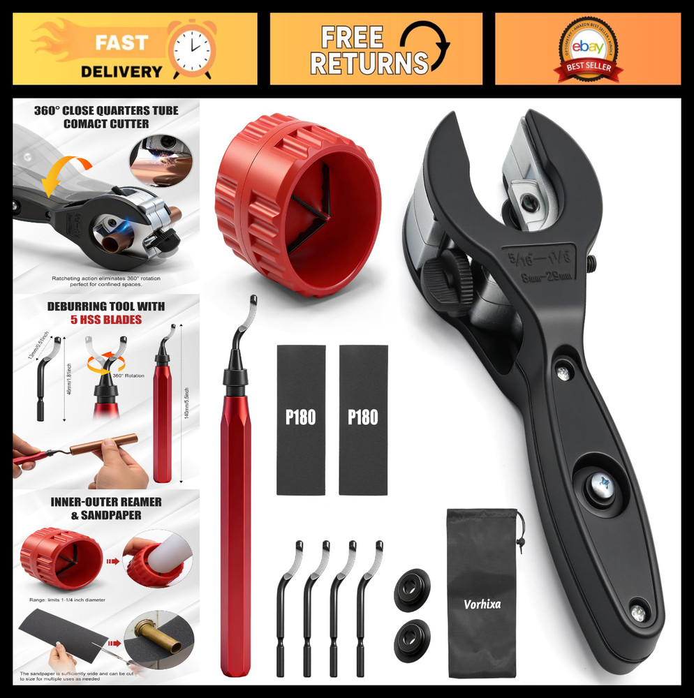 12 Pcs Heavy-Duty Ratcheting Pipe Cutter Kit for Copper & PVC, Compact Tubing Cu