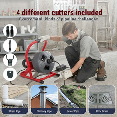 50FT x 5/16 Inch Drain Cleaner Machine, Electric Drain Auger for 3/4&Prime;-3&Prime; Pipes