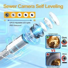 Sewer Camera Self Leveling 100FT/30M, 7&Prime; Drain Inspection Camera with DVR, 4743