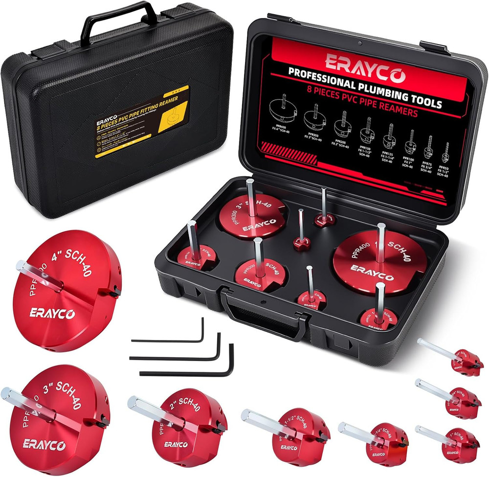 8-Piece PVC Pipe Reamer Kit with 1/2&Prime;, 3/4&Prime;, 1&Prime;, 1-1/4&Prime;, 1-1/2&Prime;, 2&Prime;, 3&Prime;, 4&Prime; Head