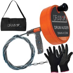 Heavy-Duty-Steel Pro Drum Drain Auger, 25 Ft., with Work Gloves and Carrying&hellip;