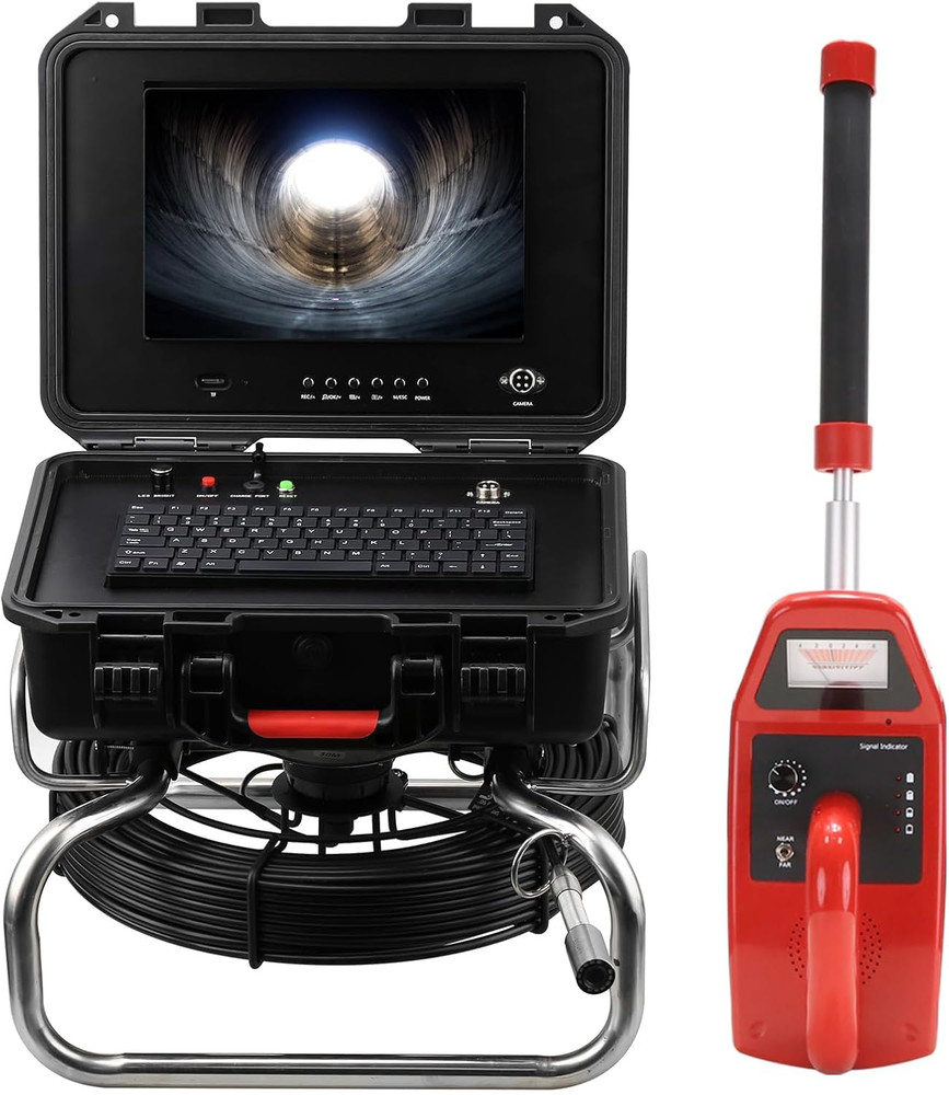 HD Sewer Camera with 512Hz Locator, 165FT, 10&Prime; Display, 12 LEDs, IP68