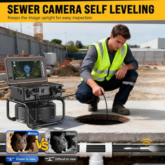 100Ft Self-Leveling Sewer Camera with HD Screen & 12 LED Lights, DVR Included