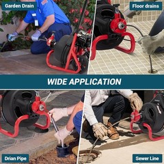 100Ft x 3/8 In Drain Cleaner Machine Electric Drain Auger Auto Feed with Cutters