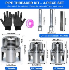 3PCS PVC Pipe Threader Set, 1/2&Prime; 3/4&Prime; 1&Prime; Internal External + +