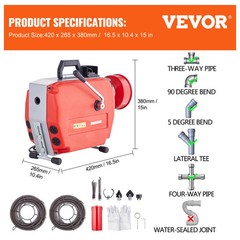 SucceBuy 250W Electric Drain Cleaner Snake Auger 66ft Cable 7 Cutters Home Sewer