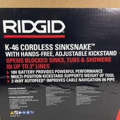 NEW Ridgid K-46 Cordless Sinksnake Kit With 18V Lithium Ion Battery And Charger
