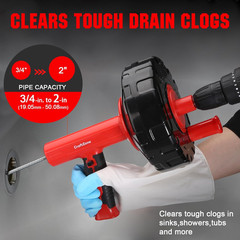 Drain Auger 33 Ft with Easy Cable Rewind System, Plumbing Snake with Drill Adapt
