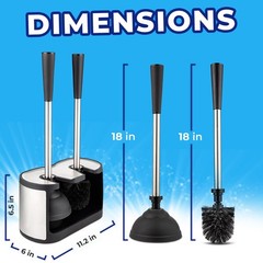 UMIEN Toilet Brush and Plunger Set 18-in &ndash; Updated 2025 1 pack, Satin Nickel