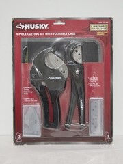 Husky 4 Piece PVC Cutting Kit & Foldable Pouch 2 Tools & Replacement Blades NEW