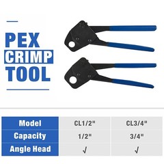 EFIELD Angle Head PEX Crimping Tool for 1/2&Prime; & 3/4&Prime; PEX Copper Rings w/h Cutters
