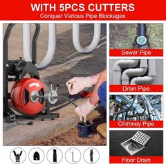 75Ft Drain Cleaning Auger Machine Wheel 1/2in Auto-Feed Snake Plumber Tool Pipe
