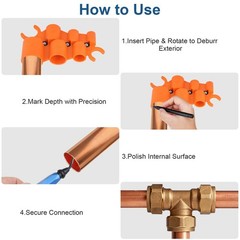 12x 1/4&Prime;-1&Prime; Pipe Depth Gauge Deburring Kit Plumbing Tool for PEX Copper PVC CPVC