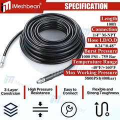 Sewer Jetter Nozzles Kit 100FT Drain Cleaning Hose for Pressure Washer 5800PSI