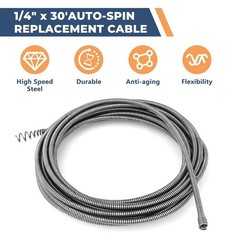 Spin Cable Replacement for Ridgid Auto-Spin Drain Snake, 1/4&Prime; x 30&prime; Snake Cable