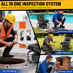 100Ft Self-Leveling Sewer Camera with HD Screen & 12 LED Lights, DVR Included