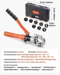 Copper Pipe Crimping Tool Hydraulic Driven Press Tool with 8 Jaws