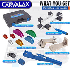 CARVALAX 90&deg; Ratcheting Tube Bender Kit &ndash; 7 Color-Coded Aluminum Heads for 1/4