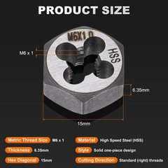 HSS M6 x 1 Metric Machine Thread Hex Die Right Hand High Speed Steel