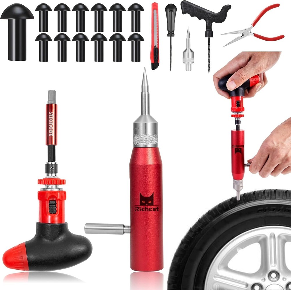 Richcat Tubeless Tire Puncture Repair Kit with Mushroom Plug, Repairs punctur&hellip;