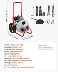 VEVOR Drain Cleaner Machine 75 FT x 3/8 Inch Sewer Snake Auger Manual Feeding