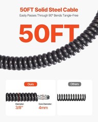 Electric Sewer Auger: 50FT 3/8&Prime; Solid Core Steel Cable, Auto-Feed, 4 Cutters
