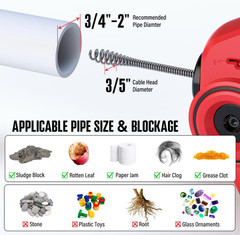 POPULO 20V Cordless Electric Drain Auger-Efficient 25Ft Auto-Feed Drain Snake wi