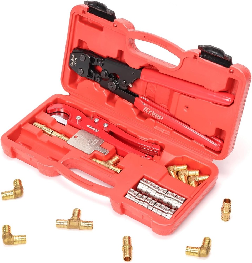 iCrimp PEX Clamp Crimp Tool Kit w/ 20 Clamps & 12 Fittings 3/8&Prime;-1&Prime;