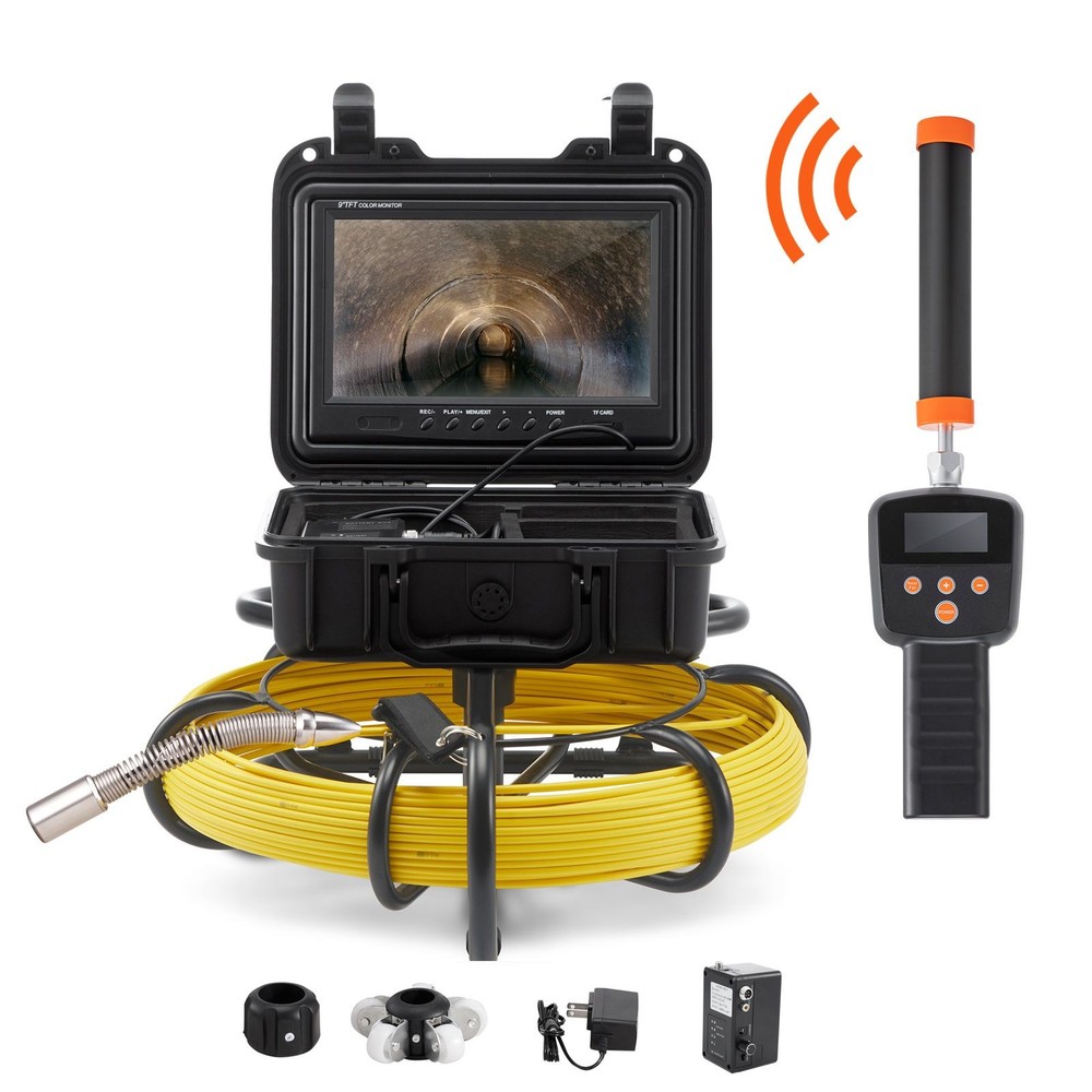 9&Prime; 720p Sewer Camera with 512Hz Locator, 164ft Cable, IP68, 12 LEDs