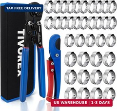 PEX Crimping Tool Kit, 2 in 1 Ratchet Pex Clamp Tool with Cinch & Removal Functi