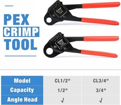 Compact 1/2 & 3/4 Inch PEX Crimp Tool with Angled Design & ASTM Certification