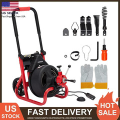 75Ft x 1/2 Inch Drain Cleaner Machine Electric Drain Auger Auto Feed W/ Cutters