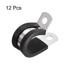 12Pcs 5/8&Prime; Cable Clamp R Shape Stainless Steel Rubber Cushioned Pipe Strap