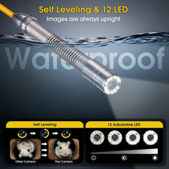 100Ft Self-Leveling Sewer Camera with 9&Prime; HD Monitor & 12 Light Meter Counter
