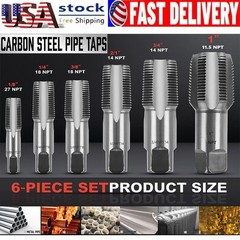 6 Piece NPT Taper Pipe Tap Set Carbon Steel Thread 1/8&Prime; 1/4&Prime; 3/8&Prime; 1/2&Prime; 3/4&Prime; 1&Prime;