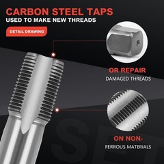 6 Piece NPT Taper Pipe Tap Set Carbon Steel Thread 1/8&Prime; 1/4&Prime; 3/8&Prime; 1/2&Prime; 3/4&Prime; 1&Prime;