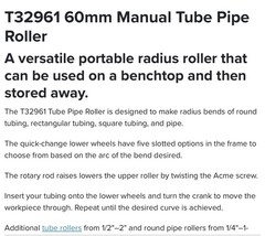 Grizzly T32961 60mm Pipe Bender for Up To 1-1/2&Prime; Round Pipe