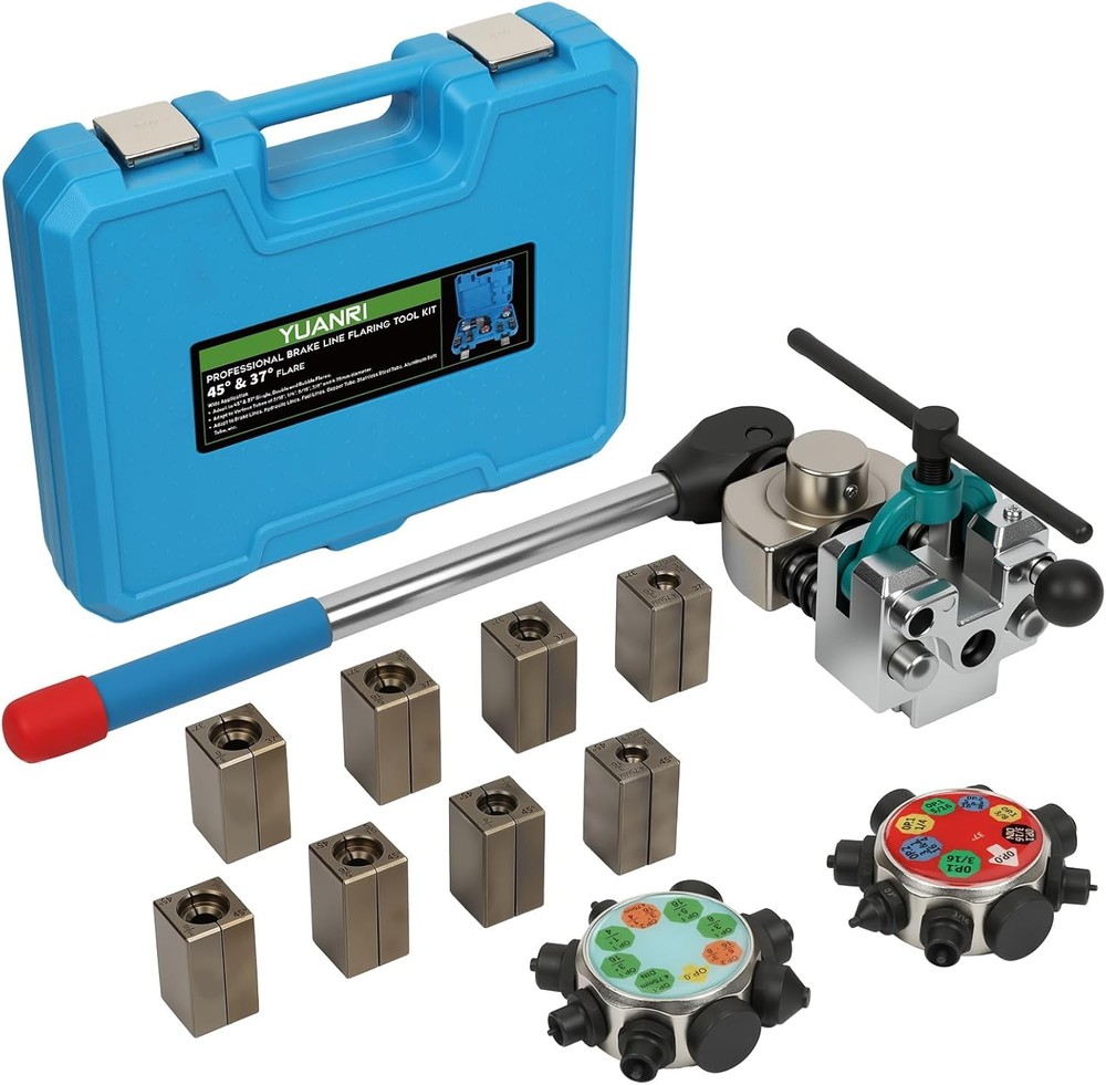 Brake Line Flaring Tool Kit, 45&deg; & 37&deg; Flaring Tool Set for 3/16&Prime;, 1/4&Prime;, 5/16&Prime;