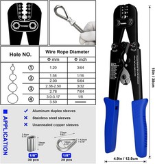 Tivorex Blue Crimping Tool Kit with Built-in Cutter, Swaging Tool for Loop Sleev