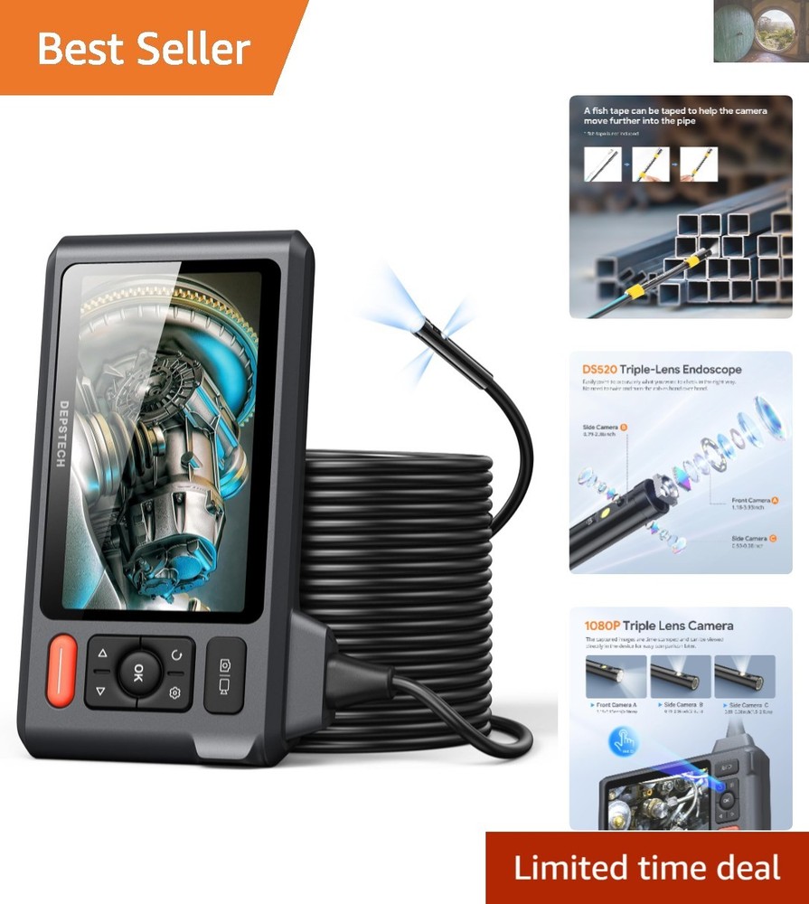 User-Friendly Triple Lens Inspection Camera: 5&rdquo; Screen, 50FT Cable & Waterproof