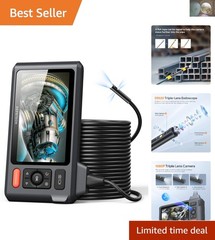 User-Friendly Triple Lens Inspection Camera: 5&rdquo; Screen, 50FT Cable & Waterproof