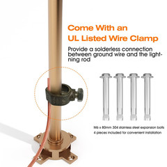 Copper Lightning Rod Kit with Down Conductor Clamp UL Listed for Roof, Bronze