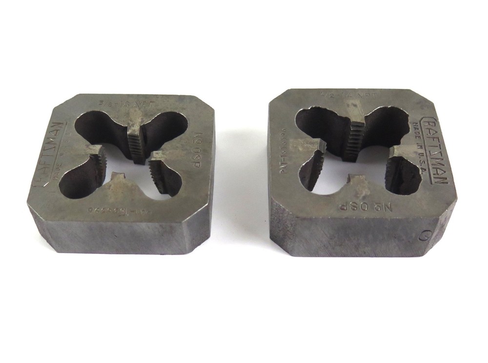 Vintage Craftsman 2&Prime; Square 0SP Pipe Threader Die Lot of 2 &ndash; 3/8&Prime; & 1/2&Prime; NPT