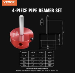 Vevor PVC Pipe Reamer Kit PVC Pipe Fitting PVC Socket Saver 1-1/2&rdquo;+2&rdquo;+3&rdquo;+4&rdquo; Red