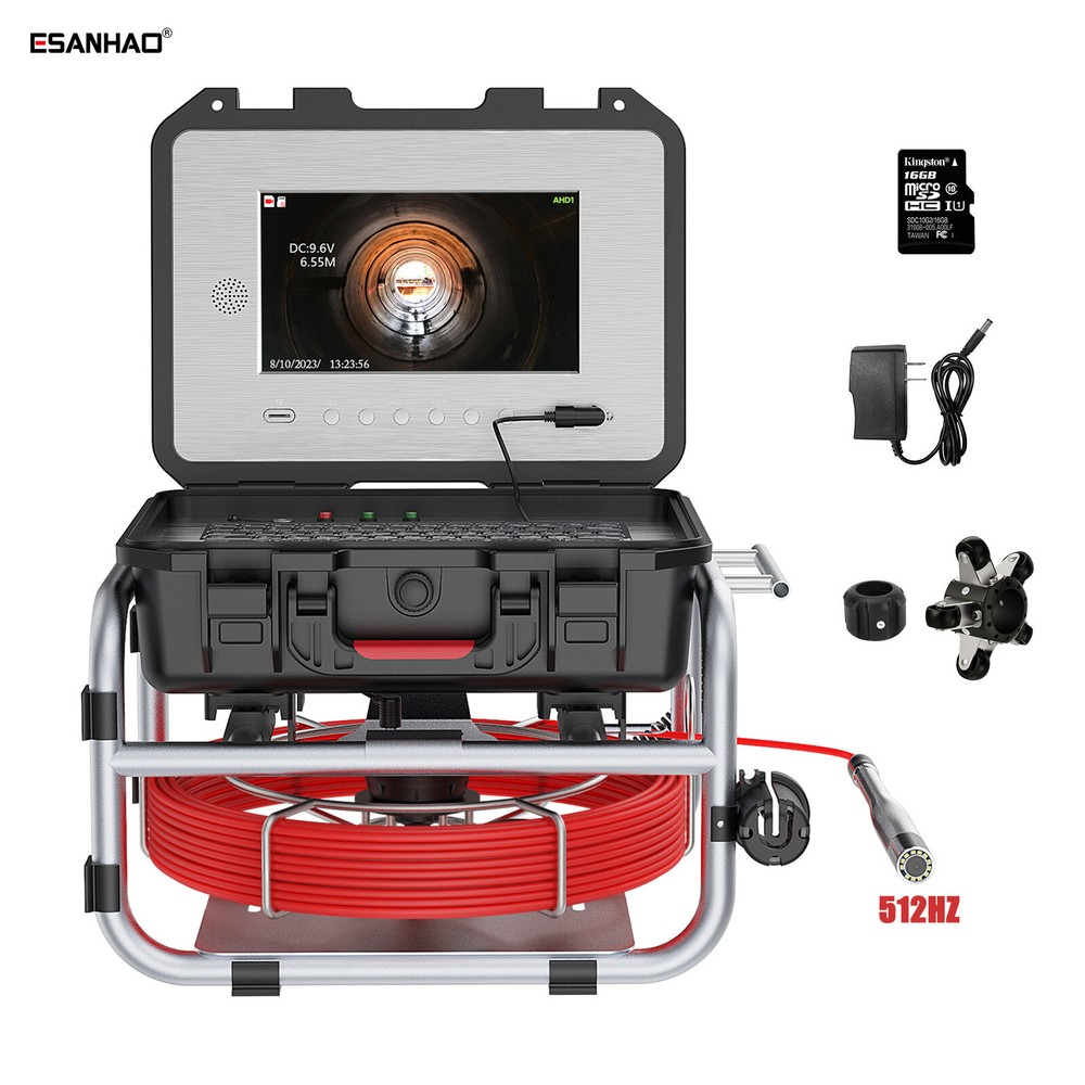 30M Sewer Pipe Inspection Camera Self-Leveling 512HZ Meter Counter 10inch DVR