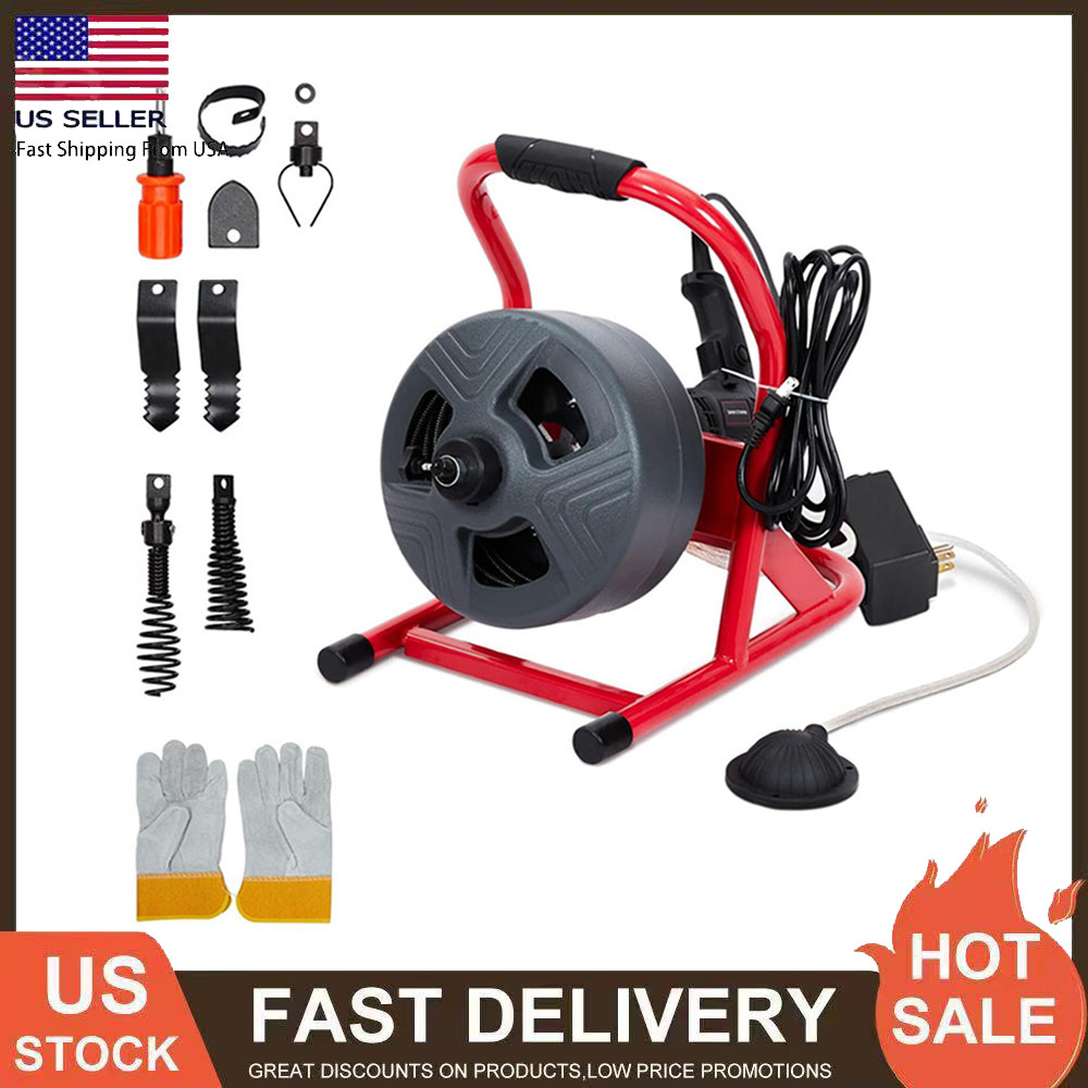 Drain Cleaner Machine 50ft x 5/16 Inch Electric Drain Snake for 3/4 to 3&Prime; Pipes