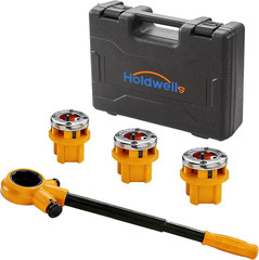 Ratchet Pipe Threader Kit W/ 3 NPT Dies (1/2&Prime;, 3/4&Prime;, 1&Prime;), Heavy-Duty 9Sicr Steel