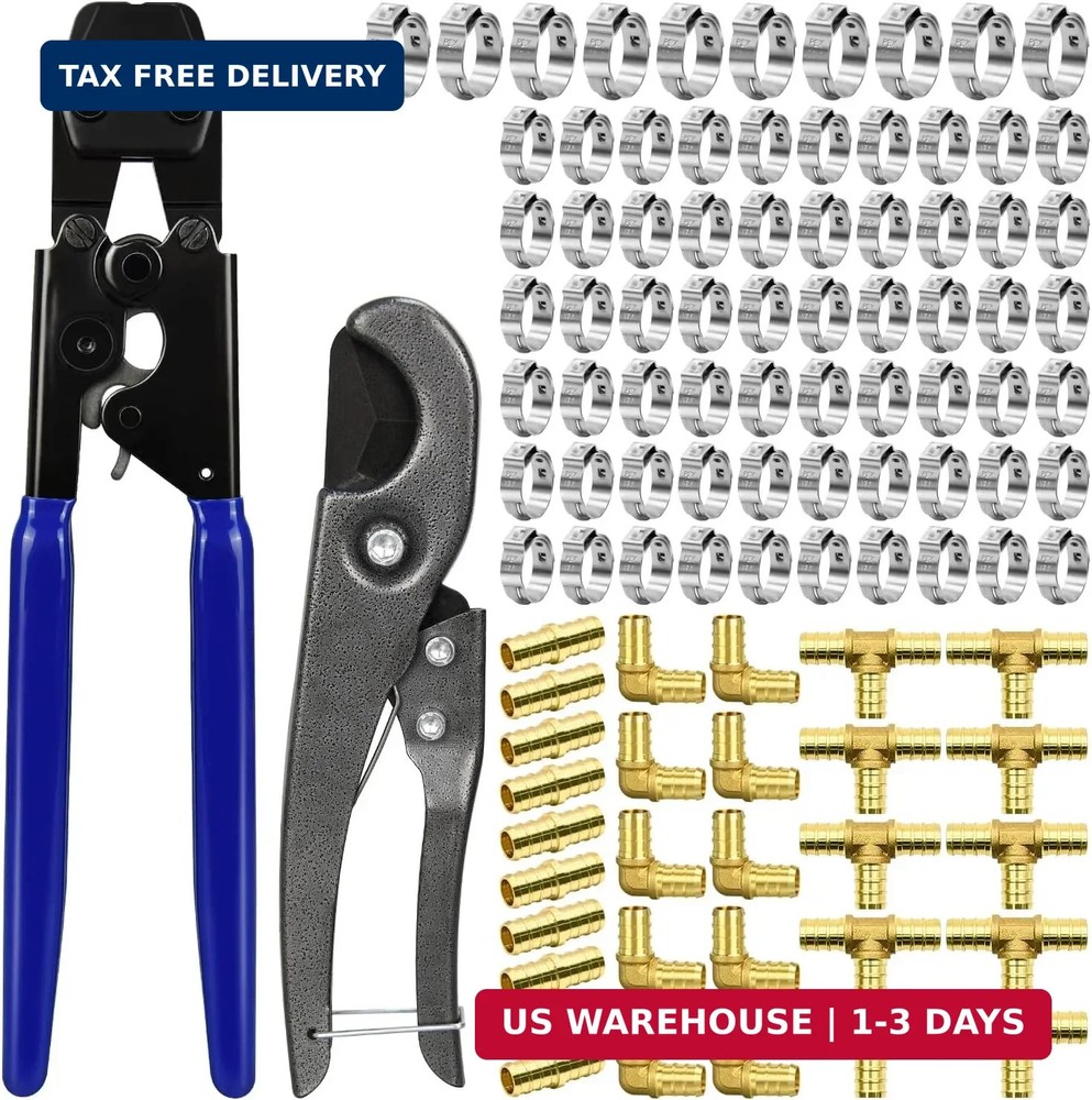 PEX Cinch Clamp Tool Kit, 3/8&Prime; to 1&Prime; PEX Pipe Clamp Cinch Tool with 30 pcs 1/2&Prime;