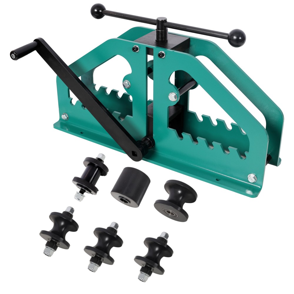 Manual Pipe & Tube Roll Bender w/ 6 Dies & Crank for Square & Round Tube &ndash; Green